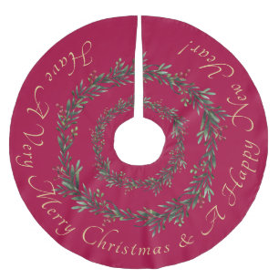 Frohe Weihnachten, Glück im neuen Jahr, Rot, Grün Polyester Weihnachtsbaumdecke