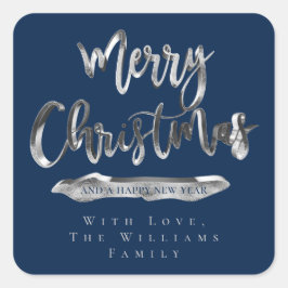 Frohe Weihnachten Glück Neues Jahr Elegant Blauer Quadratischer Aufkleber