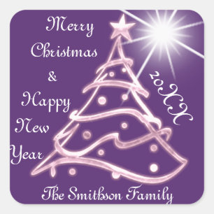 Frohe Weihnachten & Glück Neues Jahr Pink Amethyst Quadratischer Aufkleber