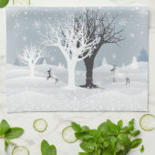 Frohe Weihnachten & Glück Neues Jahr! XMAS-Schnee Geschirrtuch (Gefaltet)