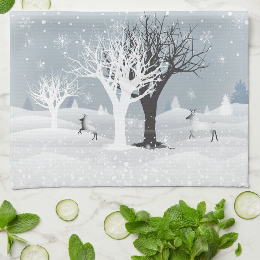 Frohe Weihnachten & Glück Neues Jahr! XMAS-Schnee Geschirrtuch (Gefaltet)