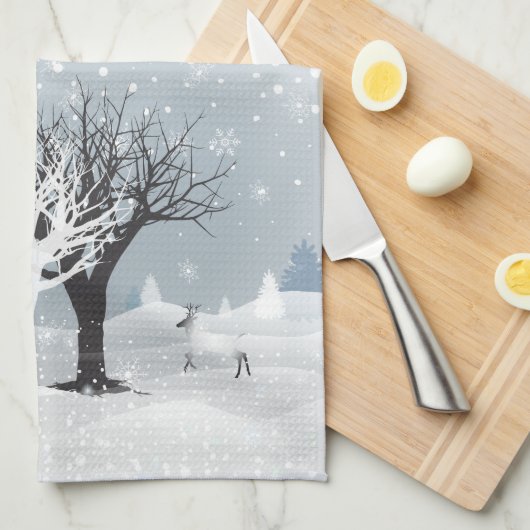 Frohe Weihnachten & Glück Neues Jahr! XMAS-Schnee Geschirrtuch (Viertel Falte)