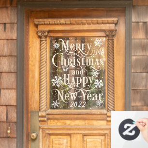 Frohe Weihnachten & Glück Neujahr 2022 Zuhause d Fensteraufkleber
