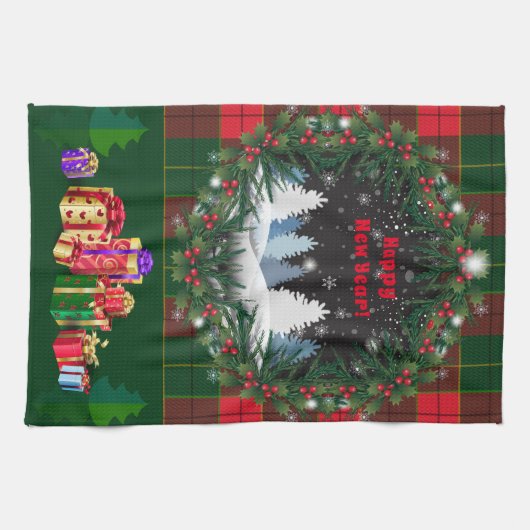 Frohe Weihnachten & Glück Neujahr 2025 Snowman Geschirrtuch (Horizontal)