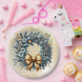 Frohe Weihnachten Glück Neujahr Blue Gold Wreath Pappteller (Party)