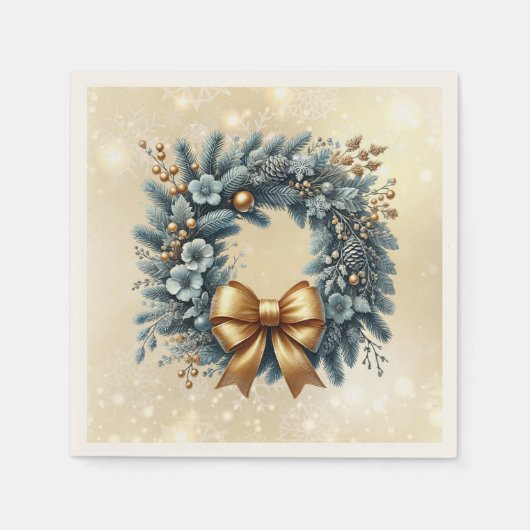 Frohe Weihnachten Glück Neujahr Blue Gold Wreath Serviette (Vorderseite)