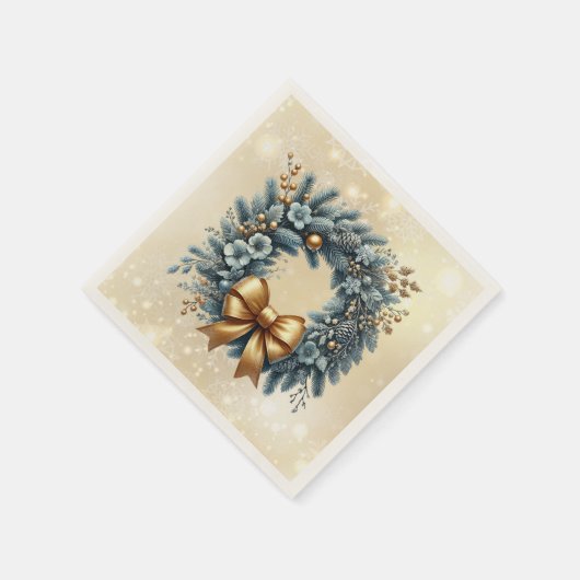 Frohe Weihnachten Glück Neujahr Blue Gold Wreath Serviette (Ecke)