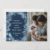 Frohe Weihnachten Glück Neujahr Blue Watercolor Ho (Vorderseite)