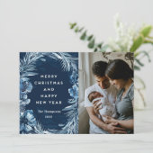 Frohe Weihnachten Glück Neujahr Blue Watercolor Ho (Stehend Vorderseite)