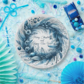 Frohe Weihnachten Glück Neujahr Blue Wreath Pappteller (Party)