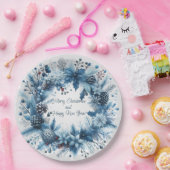 Frohe Weihnachten Glück Neujahr Blue Wreath Pappteller (Party)