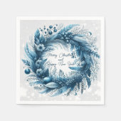 Frohe Weihnachten Glück Neujahr Blue Wreath Serviette (Vorderseite)