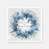 Frohe Weihnachten Glück Neujahr Blue Wreath Serviette (Vorderseite)