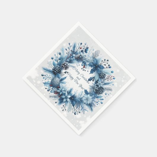 Frohe Weihnachten Glück Neujahr Blue Wreath Serviette (Ecke)