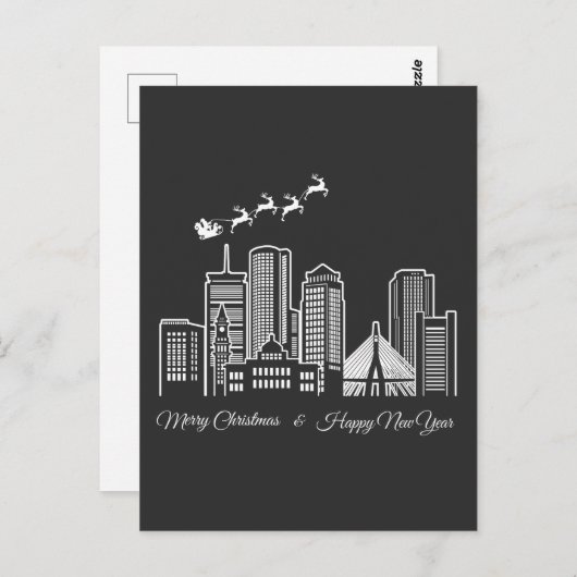 Frohe Weihnachten Glück Neujahr Boston Massachuset Postkarte (Vorne/Hinten)