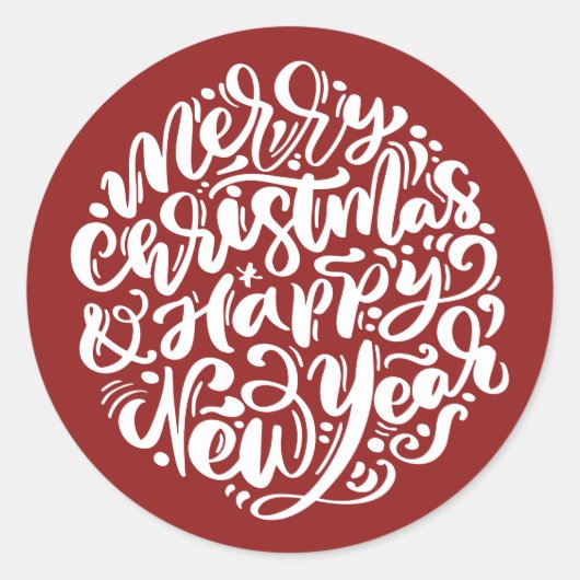 Frohe Weihnachten & Glück Neujahr Calligrafy Red Runder Aufkleber (Vorderseite)