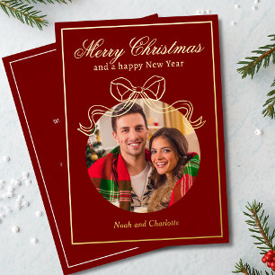 Frohe Weihnachten Glück Neujahr Coquette Bow Foto Folien Feiertagskarte