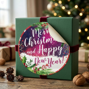 Frohe Weihnachten & Glück Neujahr Feiertage Grüße Runder Aufkleber