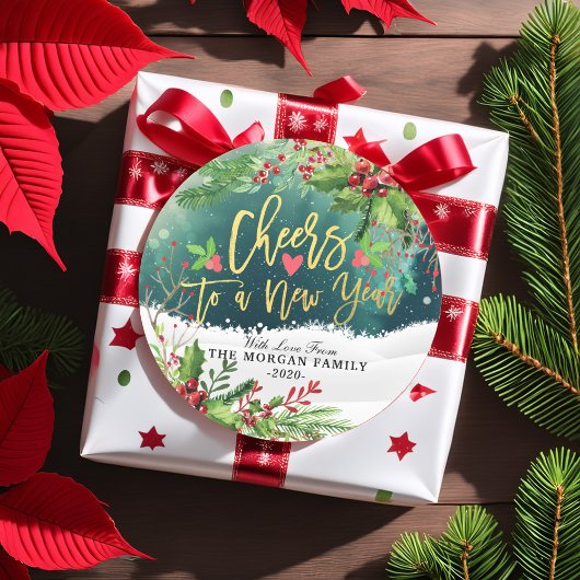 Frohe Weihnachten & Glück Neujahr Feiertage Grüße Runder Aufkleber