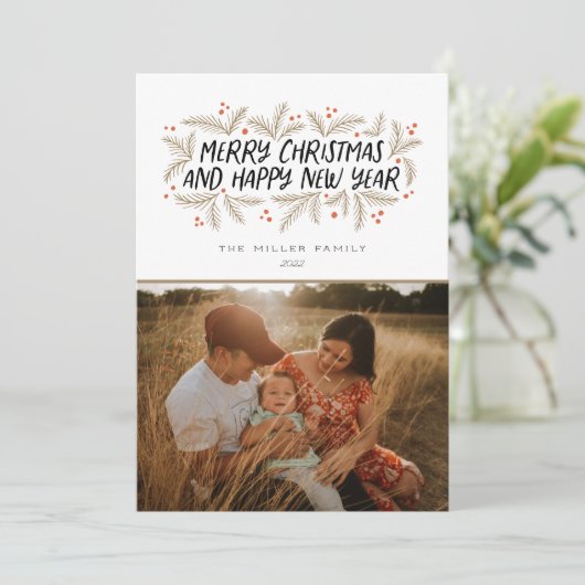 Frohe Weihnachten Glück Neujahr floral (Stehend Vorderseite)