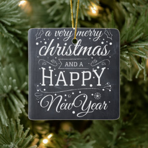 Frohe Weihnachten & Glück Neujahr Foto Chalkboard Keramikornament