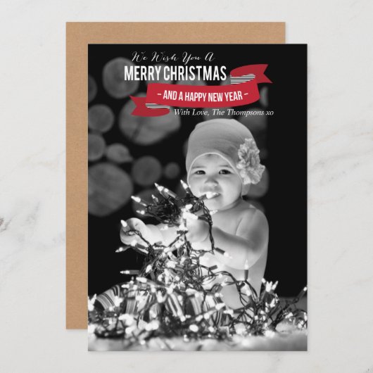 Frohe Weihnachten & Glück Neujahr Foto Flat Card (Vorne/Hinten)