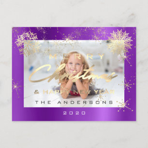 Frohe Weihnachten Glück Neujahr Gold Lila Foto Postkarte