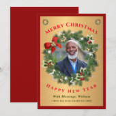 Frohe Weihnachten Glück Neujahr Gold Red Foto (Vorne/Hinten)