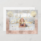 Frohe Weihnachten Glück Neujahr Gold Snow Foto Gra Postkarte (Vorne/Hinten)