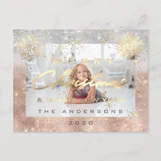 Frohe Weihnachten Glück Neujahr Gold Snow Foto Gra Postkarte (Vorderseite)