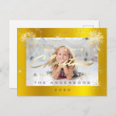 Frohe Weihnachten Glück Neujahr Gold Snow Foto Postkarte (Vorne/Hinten)