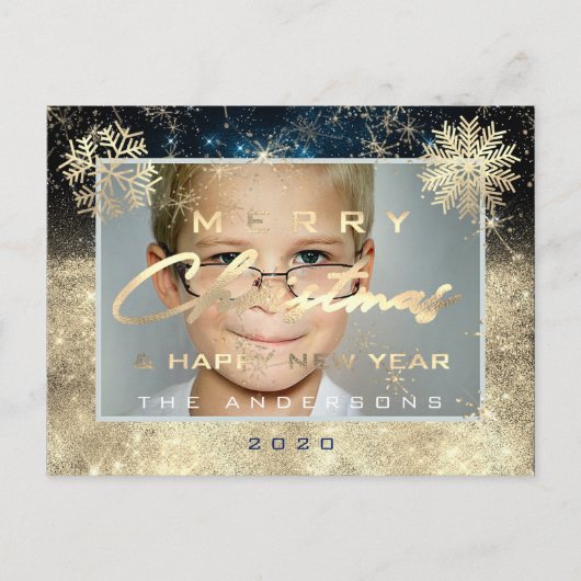 Frohe Weihnachten Glück Neujahr Gold Snow Foto Tee Postkarte (Vorderseite)
