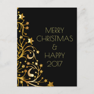 Frohe Weihnachten Glück Neujahr Gold Stars Black