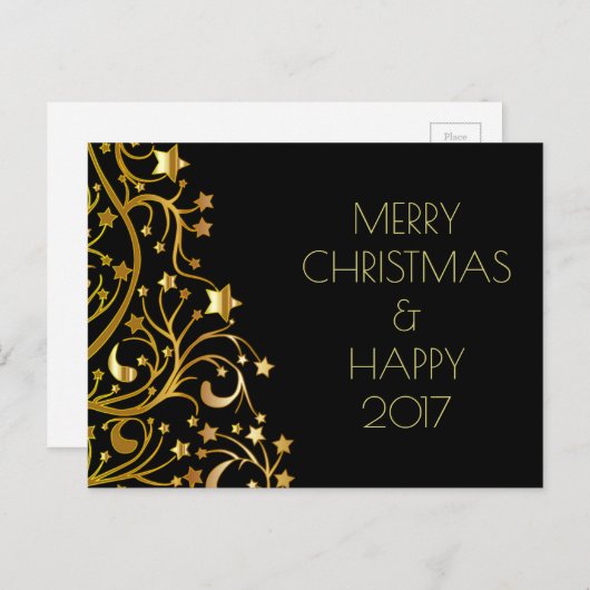 Frohe Weihnachten Glück Neujahr Gold Stars Black (Vorne/Hinten)