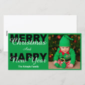 Frohe Weihnachten & Glück Neujahr Green Foto Card (Vorne/Hinten)