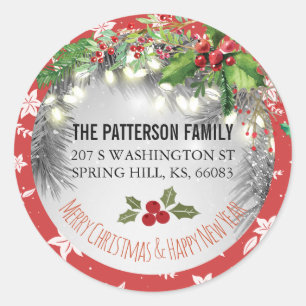 Frohe Weihnachten & Glück Neujahr Grußadresse Runder Aufkleber