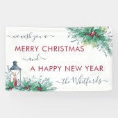 Frohe Weihnachten Glück Neujahr Holly Mistletoe Banner (Horizontal)