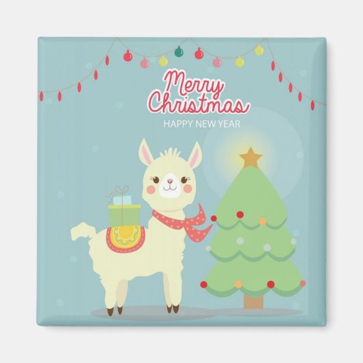 Frohe Weihnachten Glück Neujahr Llama Magnet (Vorne)