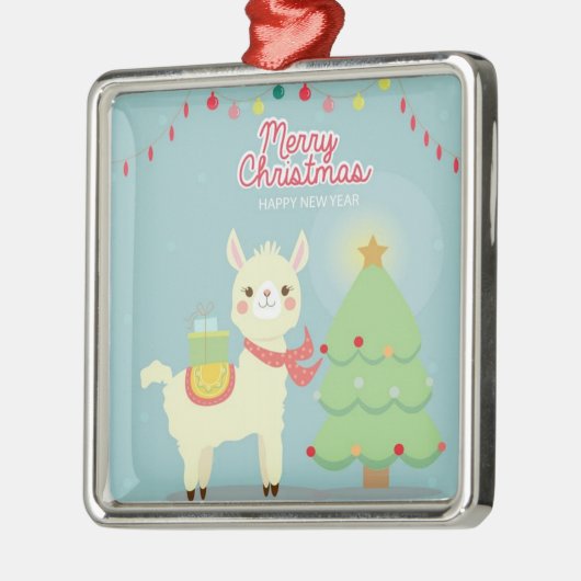 Frohe Weihnachten Glück Neujahr Llama Ornament Aus Metall (Links)