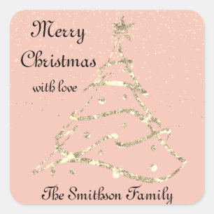 Frohe Weihnachten Glück Neujahr mit Liebe Name Ros Quadratischer Aufkleber