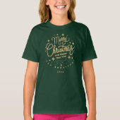 Frohe Weihnachten Glück Neujahr Moderne Grün & Gol T-Shirt (Vorderseite)