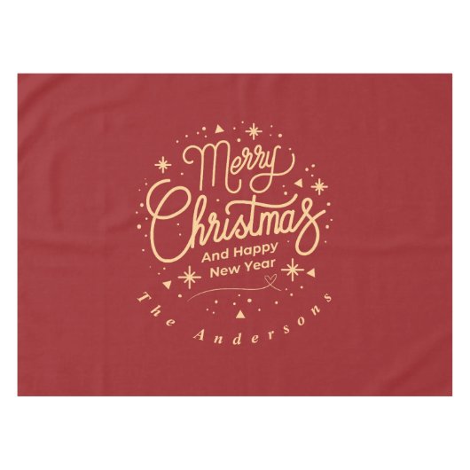 Frohe Weihnachten Glück Neujahr Modernes Rot & Gol Tischdecke (Vorderseite (Horizontal))