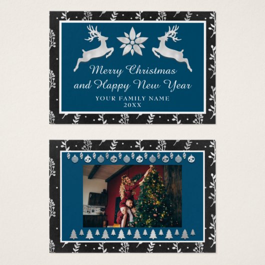 Frohe Weihnachten Glück Neujahr Name Navy Silver (Vorne & Hinten)