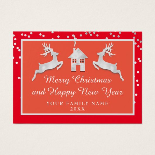 Frohe Weihnachten Glück Neujahr Name Red Gray (Vorderseite)