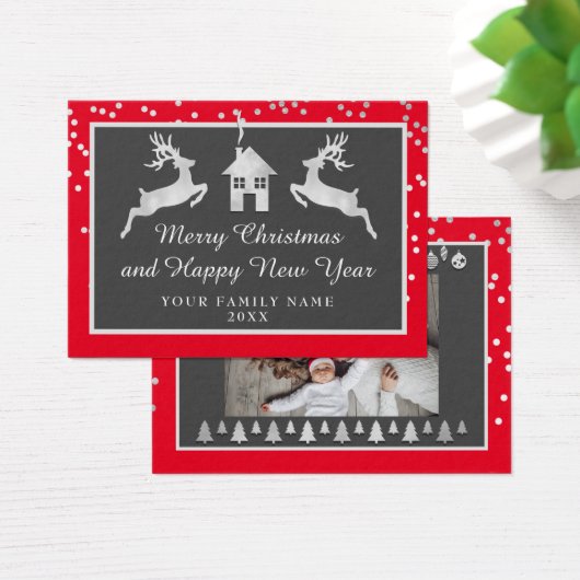 Frohe Weihnachten Glück Neujahr Name Red Silver (Schreibtisch)