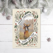 Frohe Weihnachten Glück Neujahr Pine Holly Foto