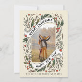 Frohe Weihnachten Glück Neujahr Pine Holly Foto (Vorderseite)