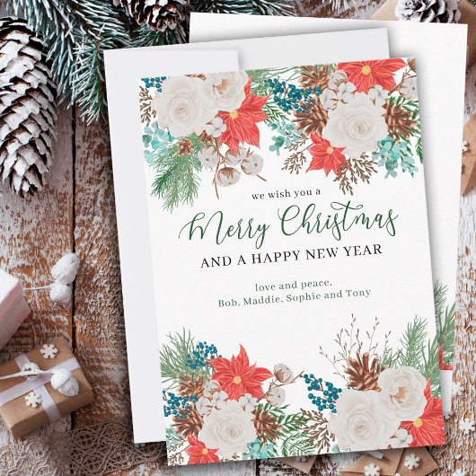 Frohe Weihnachten Glück Neujahr Poinsettia und Pin