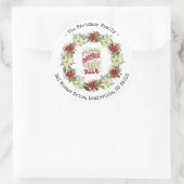 Frohe Weihnachten Glück Neujahr Poinsettia Wreath Runder Aufkleber (Tasche)