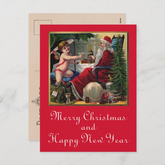 Frohe Weihnachten & Glück Neujahr Postkarte (Vorne/Hinten)